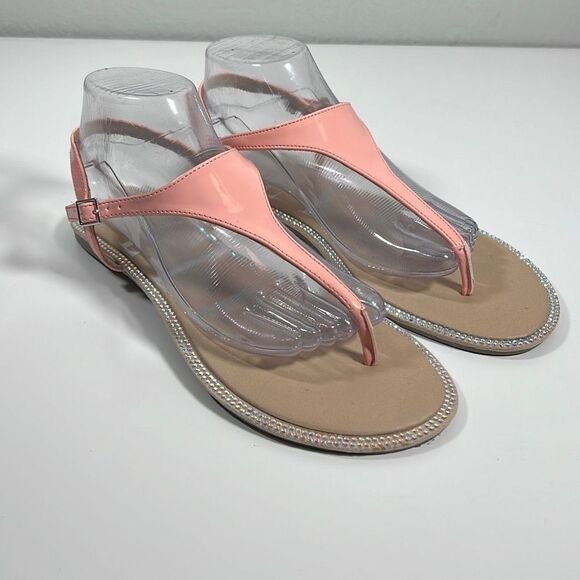 Elle Womens Rhinestone Sandals Strappy Open Toe Separator Bling Peach Size 10 - Picture 1 of 8
